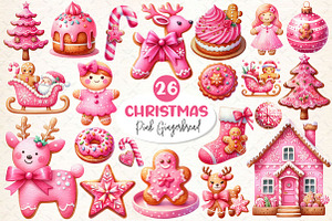 Christmas Pink Gingerbread Clipart, a Work Illustration by Dream Creation