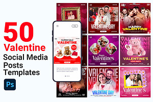 Valentines 50 Social Posts Set, a Poster Template by Design.wala