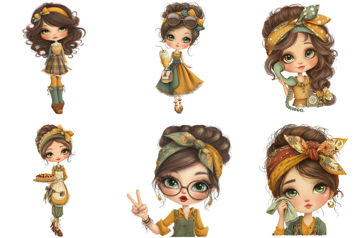 Retro Girls Clipart Bundle, an Illustration by DreamArtGraphic (Photo 4 of 4)