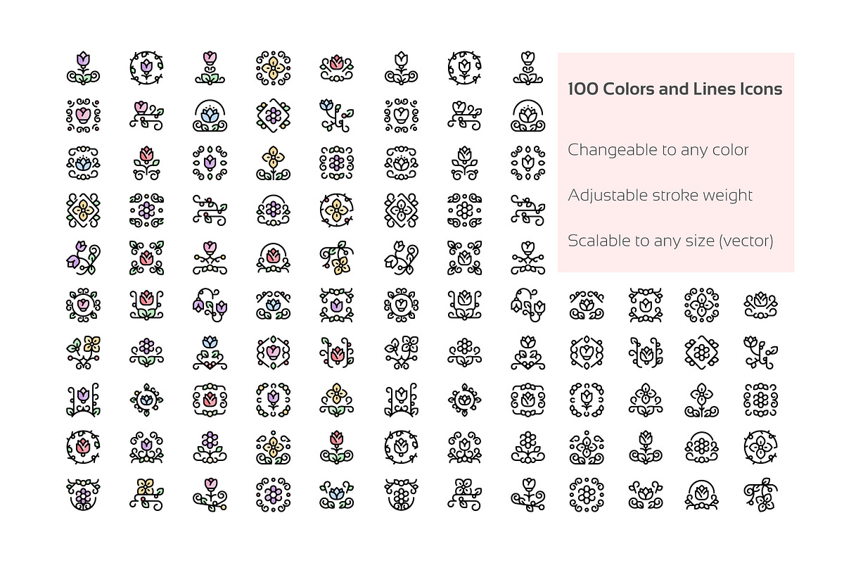 100 Floral Design Icons, an Outline Icon by lavinialorena (Photo 3 of 5)