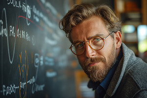 Thoughtful Caucasian man with glasses and a beard, reflecting on ideas in a cre, a Person Photo by ImageMir