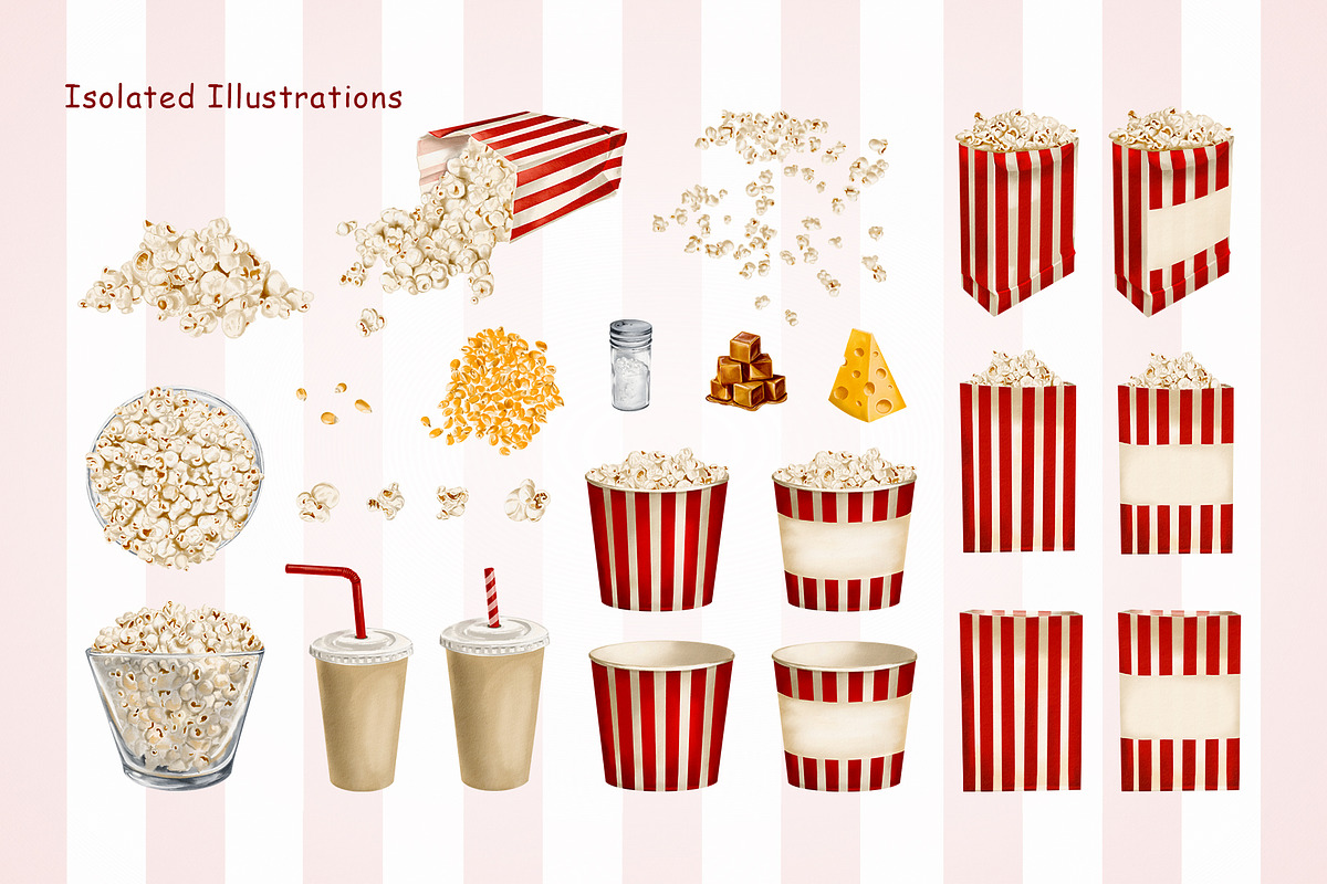 Popcorn watercolor clipart, a Food Illustration by Alena Sid (Photo 2 of 13)