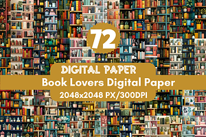 72 Book Lovers Digital Paper, a Pattern Graphic by LA Design