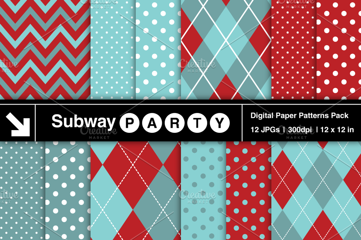 Aqua Red Chevron, Argyle & Polka Dot