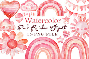 Watercolor Pink Rainbow Clipart, an Illustration by Libby Wishes