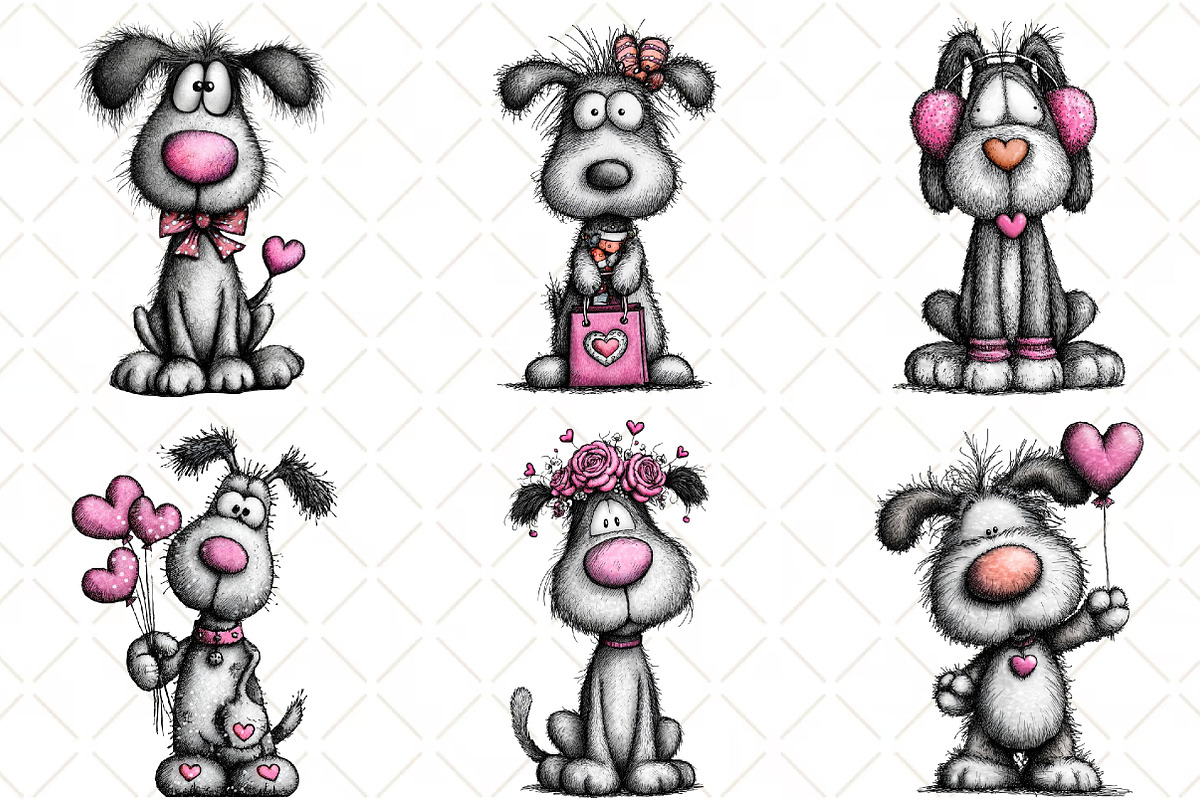 Whimsical Valentine Dog Clipart PNG, an Illustration by Black Bird Studio (Photo 2 of 6)