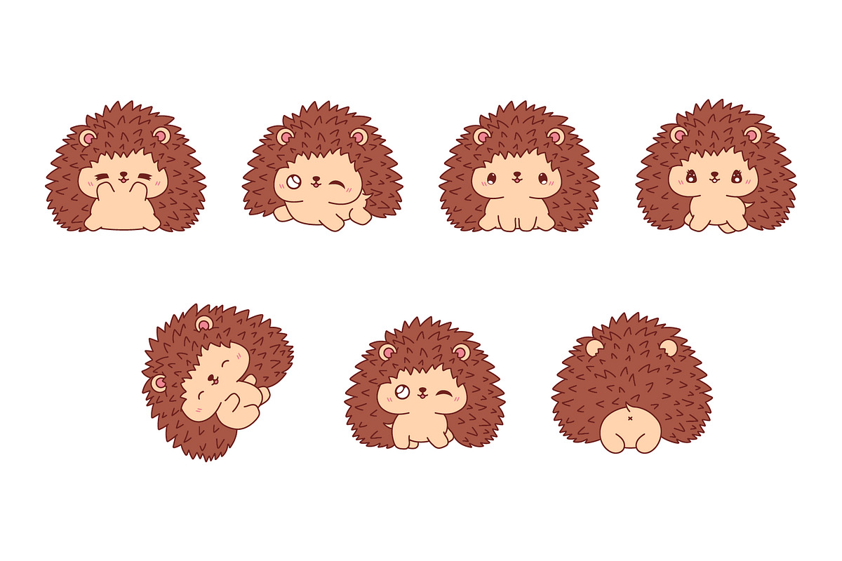 Kawaii Hedgehog Set Illustrations, an Animal Illustration by ArtVarStudio (Photo 3 of 4)