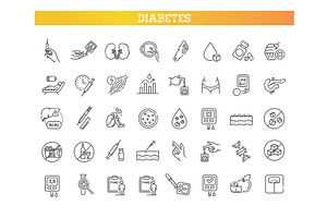 Diabetes thin line icons set, an Icon by Tettygreen