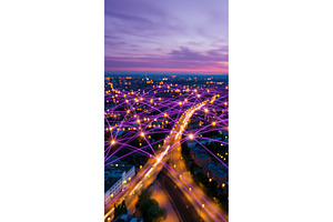 City at night with connections that, a Technology Photo by Lermont51