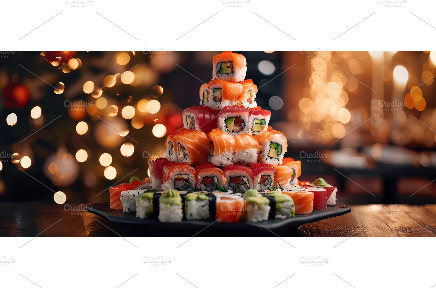 Festive sushi platter shaped like, a Holiday Photo by piter.goskov