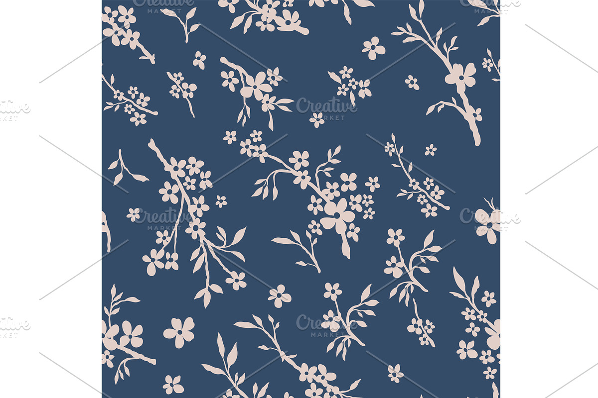 Two-tone floral pattern with twigs, an Illustration by julia-vasileva