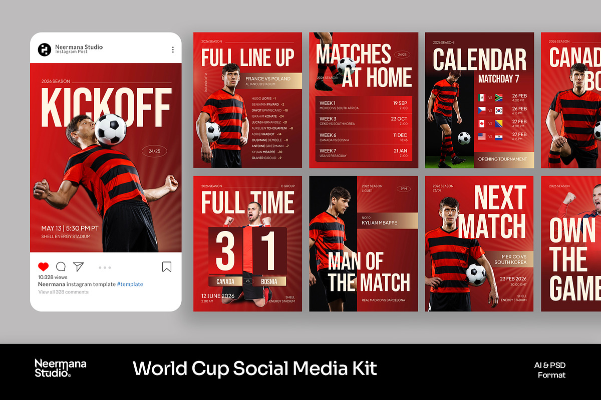 Red Bold World Cup Instagram Post, a Social Media Template by Neermana (Photo 1 of 4)