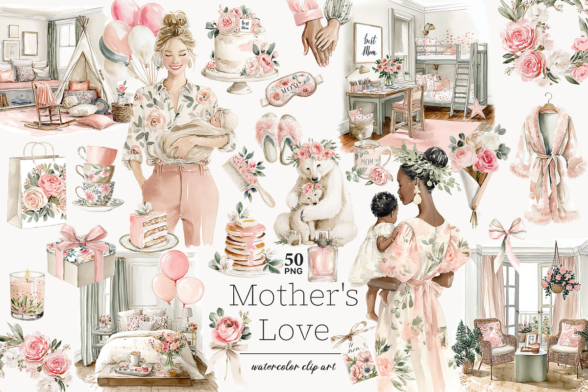 Mothers Day Clip Art | Mom and Baby, a Person Illustration by GlamArtZhanna (Photo 1 of 8)