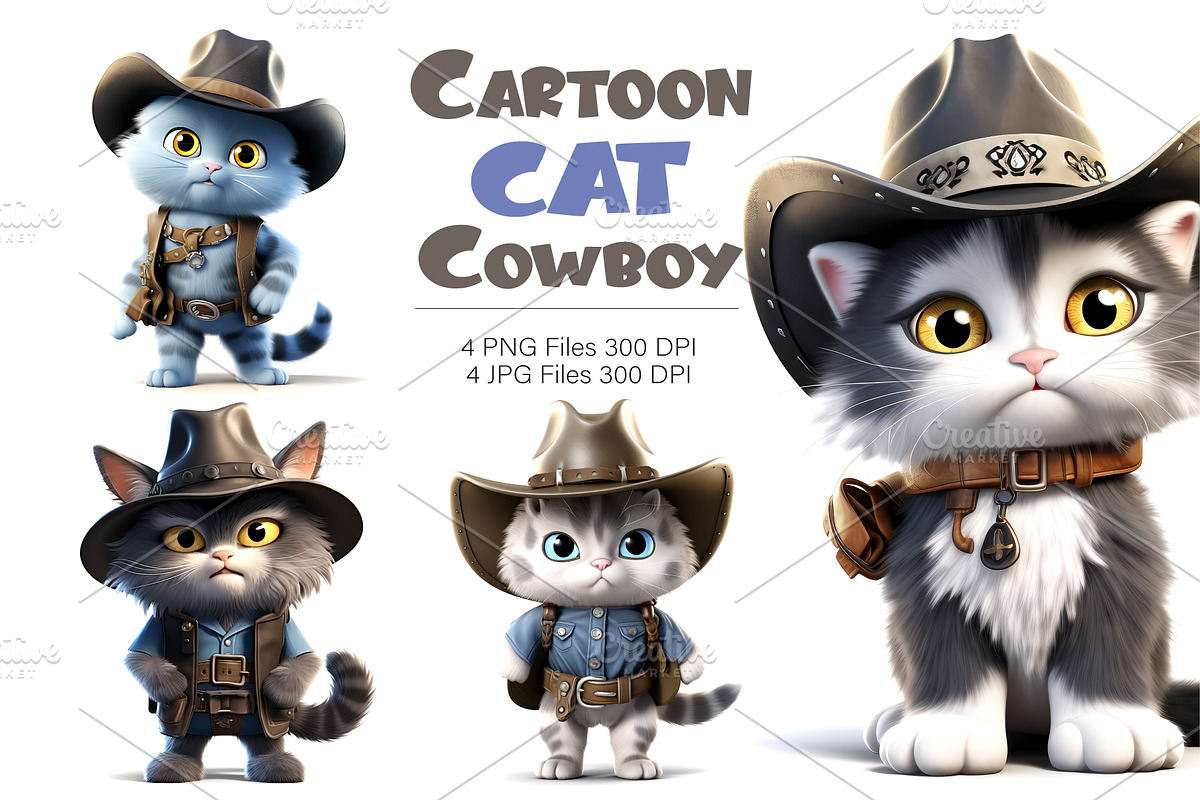 Cartoon Cat Cowboy. TShirt Sticker., an Animal Illustration by KENO Mascots (Photo 1 of 6)