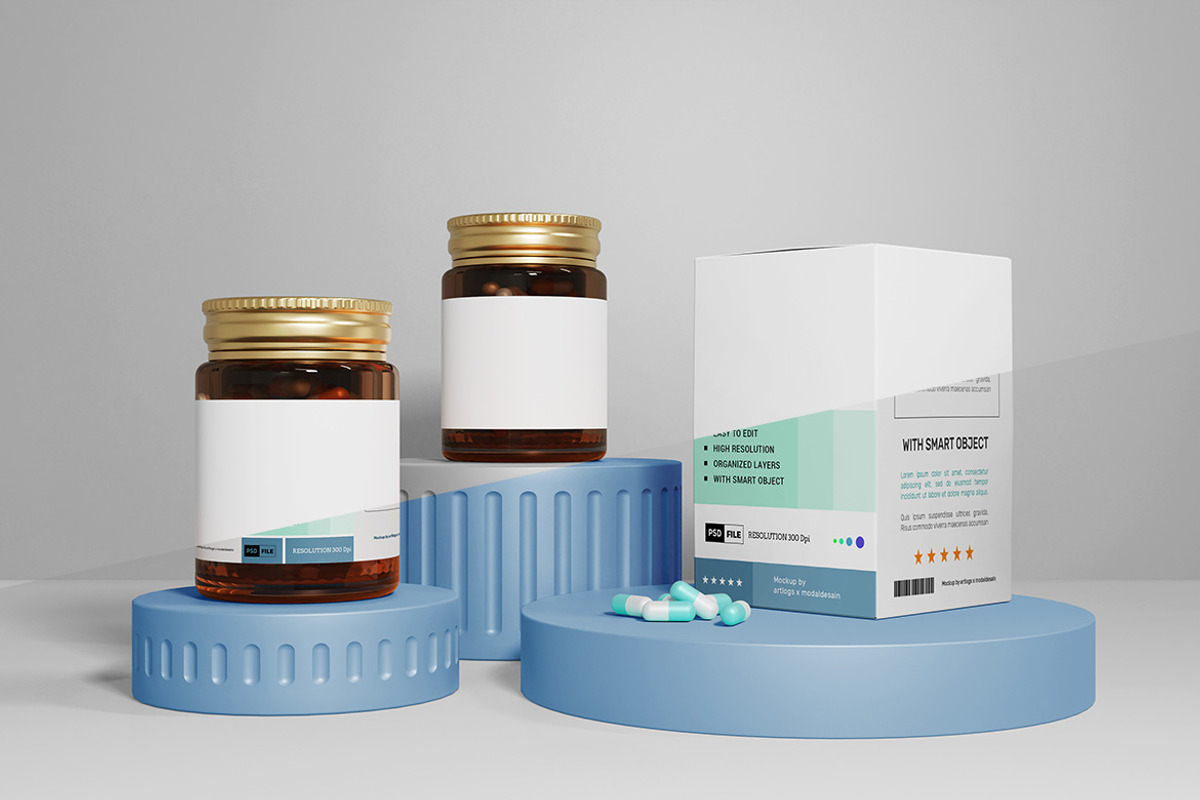 Pills Bottle Packaging Mockup, a Packaging Mockup by Artlogs x Modaldesain (Photo 3 of 3)