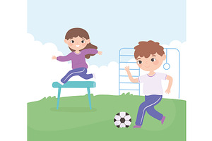 kids sport in park, a Person Illustration by studiogstock