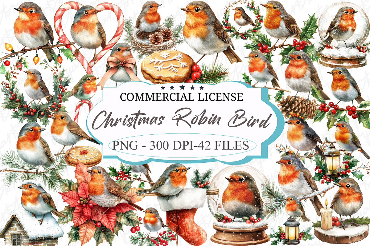Christmas Robin Bird Clipart, an Illustration by designcity5 (Photo 1 of 5)