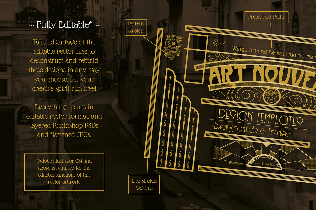 Art Nouveau Backgrounds and Frames, a Decorative Illustration by Wingsart Studio (Photo 5 of 8)