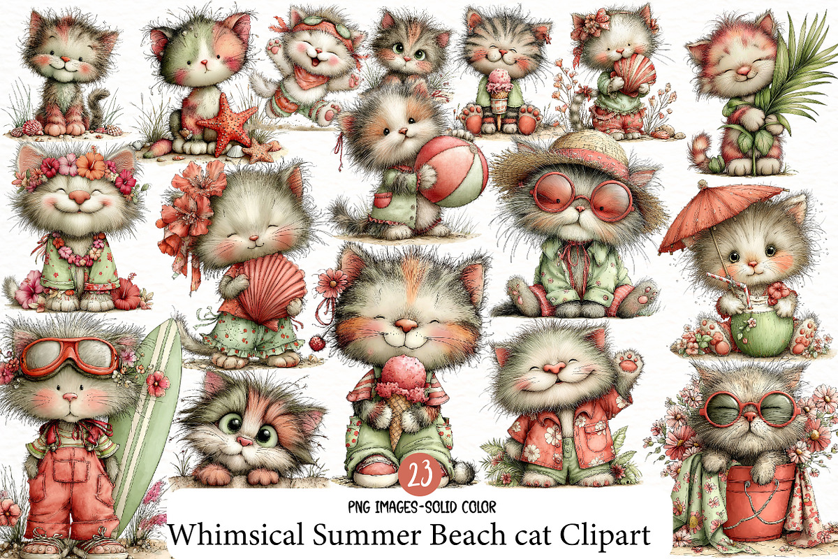 Whimsical Summer Beach cat Clipart, an Illustration by Designworld (Photo 1 of 6)