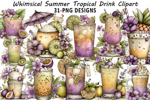 Whimsical Summer Tropical Drink Clip, an Illustration by Daily.Designs
