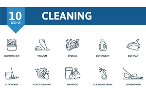 Cleaning outline icons set. Creative, an Object Illustration by Aimagenarium@gmail.com