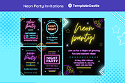 Neon Party Invitations Templates, a Templates & Theme by TemplateCastleStore (Thumbnail 1 of 9)