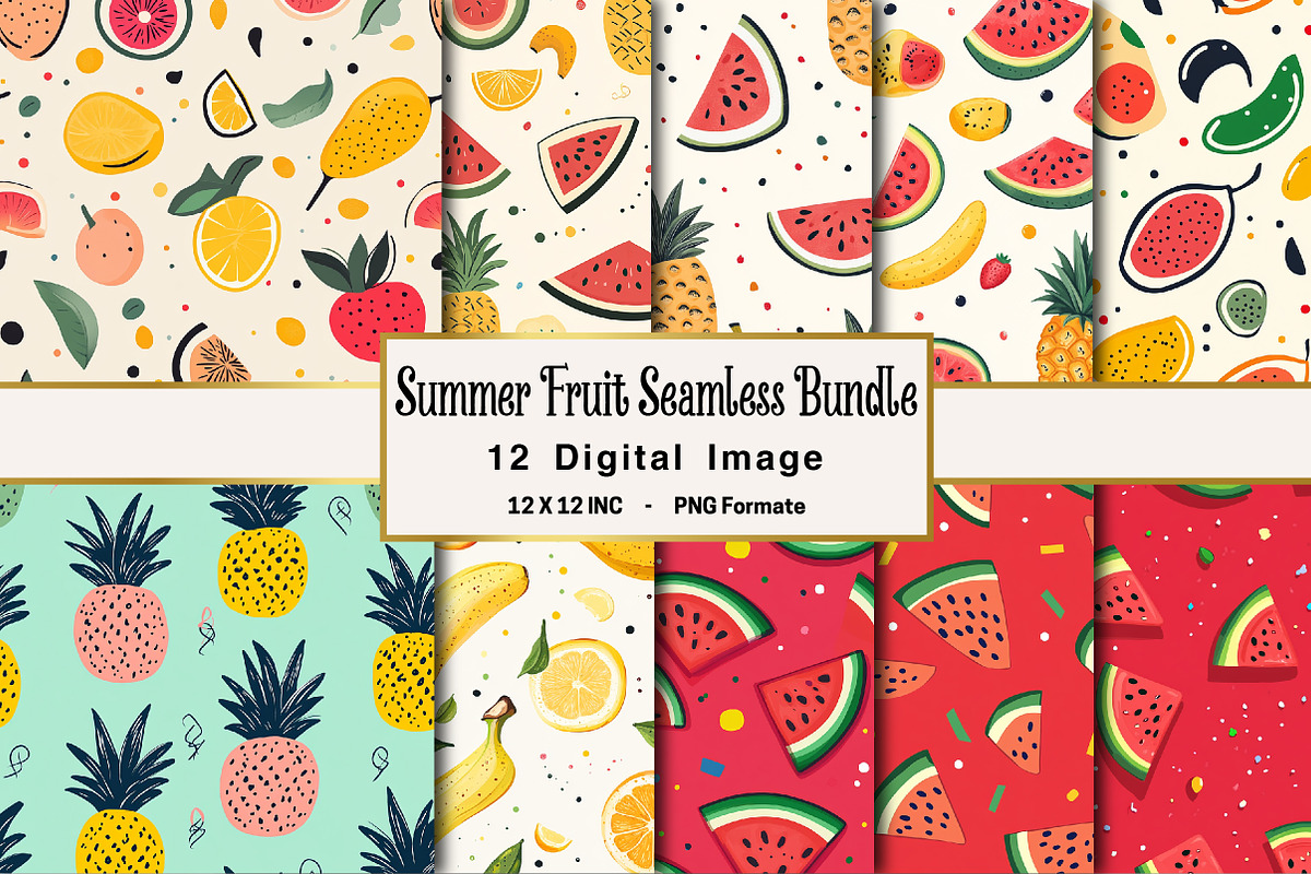 Summer Fruit Seamless Pattern Bundle, an Illustration by OK Design (Photo 1 of 4)