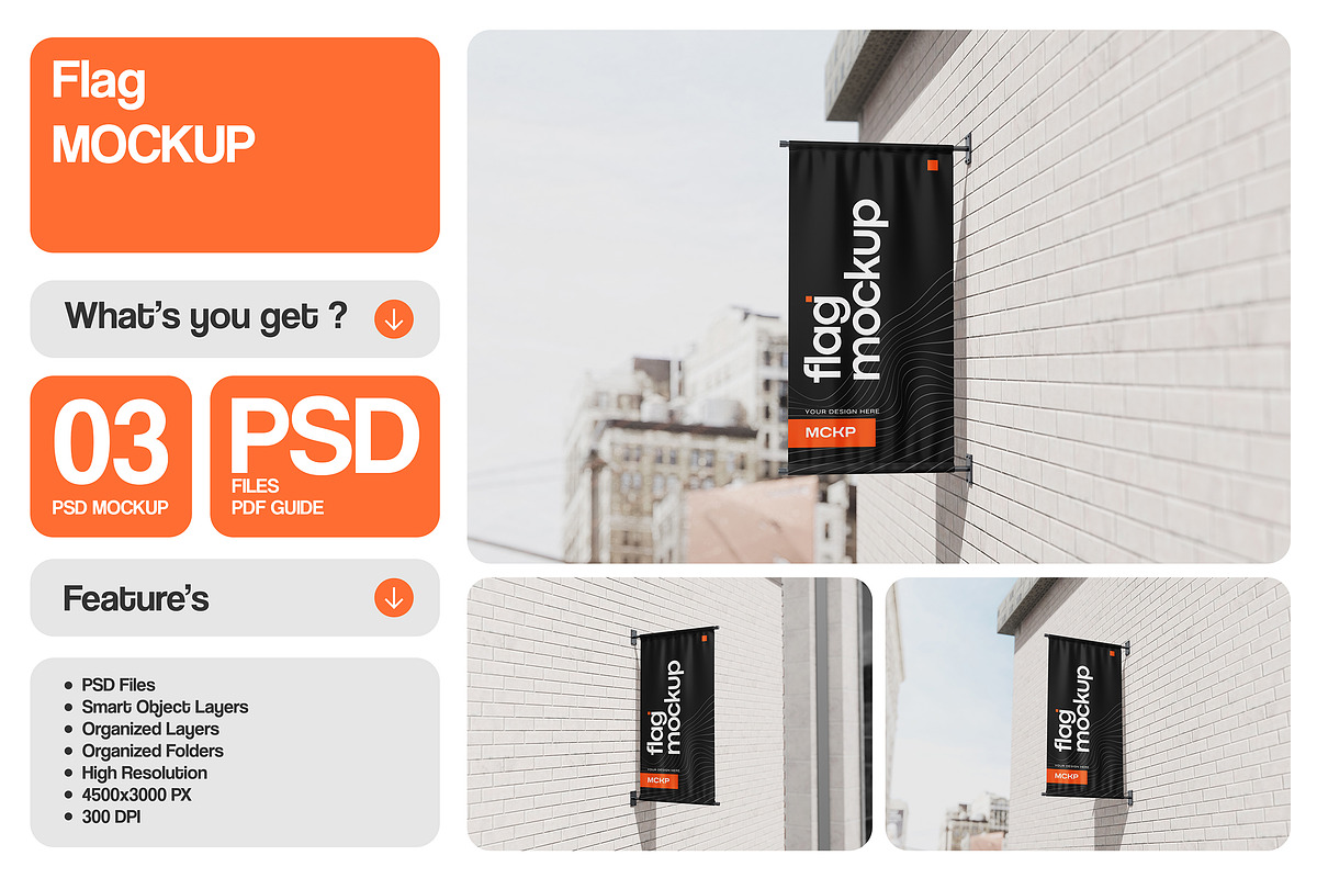 Vertical Building Flag Mockup, a Mockup by Pixie Creative (Photo 1 of 4)