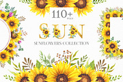 Watercolor Sunflowers Collection, an Illustration by CaraulanStore (Thumbnail 1 of 9)