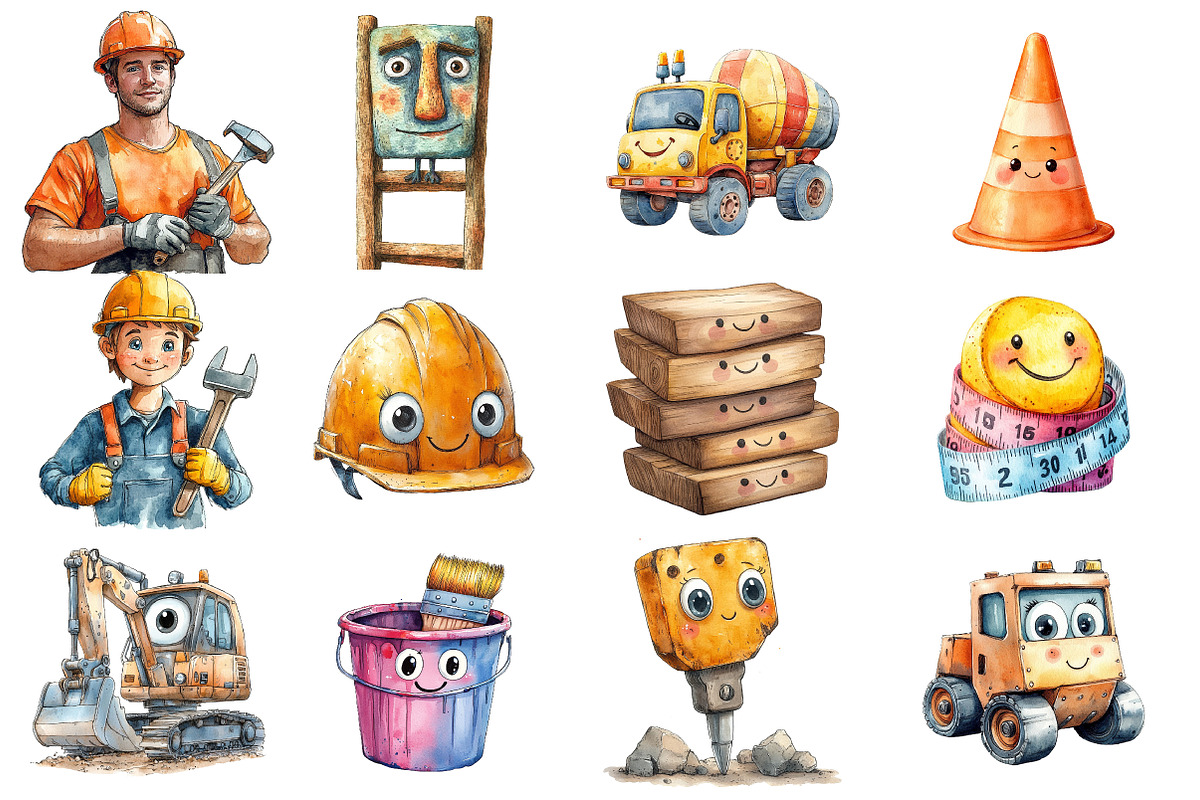 Watercolor Cute Construction PNG, an Illustration by SinaCreation (Photo 2 of 5)