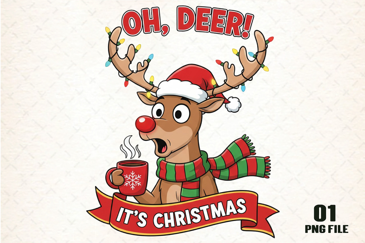 Oh Deer It’s Christmas PNG, an Illustration by DreamCafeArt (Photo 1 of 4)