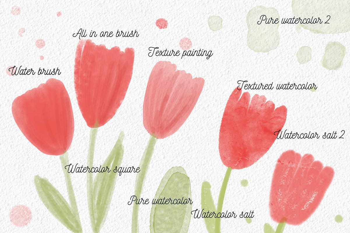 Watercolor texture aquarelle brushes, a Brush Add-On by Let's Art (Photo 4 of 11)