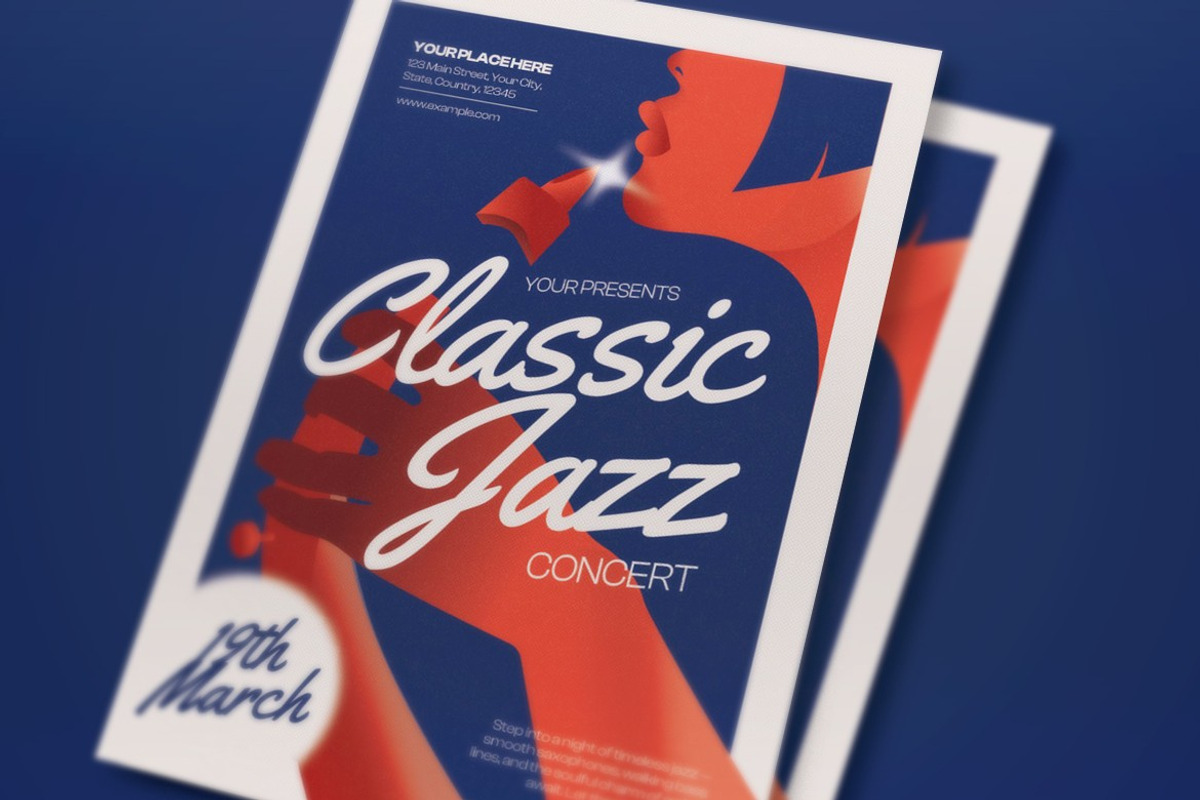 Blue Vintage Jazz Classic Flyer Set, a Flyer Template by graphicook (Photo 2 of 3)