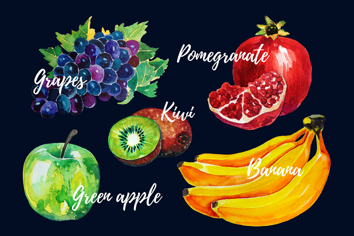Fresh Watercolor Fruits Shop, a Food Illustration by BLAZTIGRA (Photo 4 of 6)