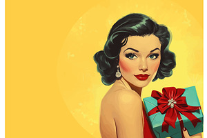 woman holding gift box bow vector, an Illustration by AlexArt
