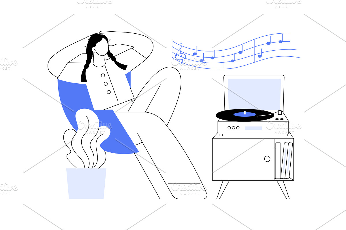 Listening to vinyl isolated cartoon, a Person Illustration by Visual Generation