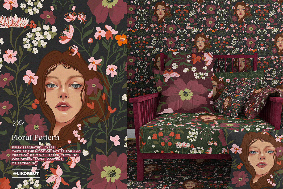 Art Nouveau Botanical Flower Pattern, a Pattern Graphic by likorbut (Photo 4 of 12)