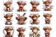 Highland Cow Easter Floral Clipart, an Illustration by Designking (Thumbnail 3 of 5)