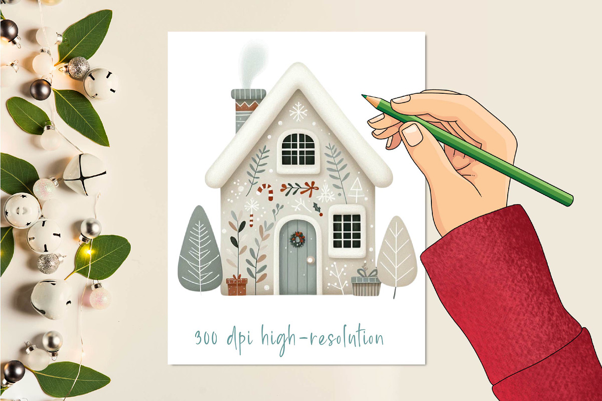 Watercolor Christmas house clipart, an Illustration by CreationArt (Photo 2 of 6)