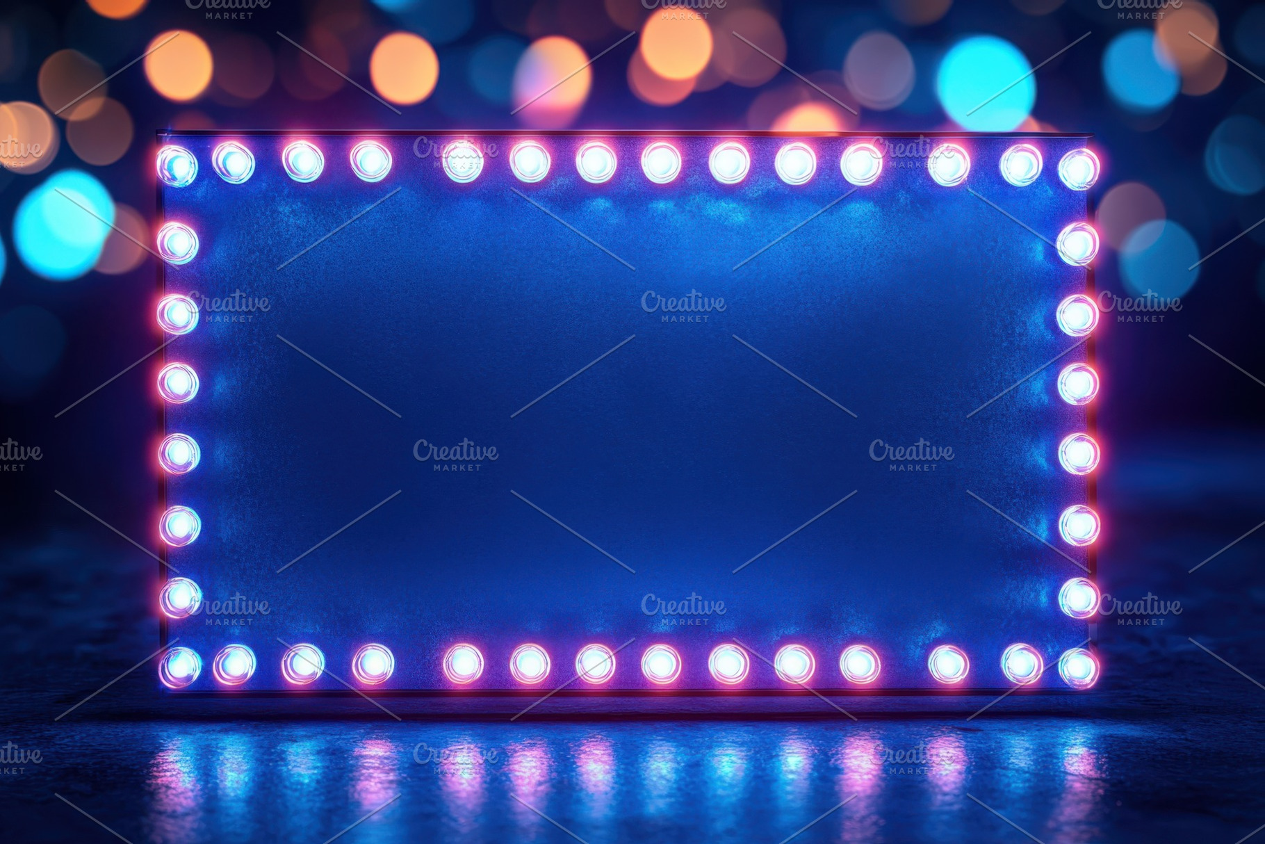 Blue neon sign with lights bokeh bac, a Photo by Pixeness Studio