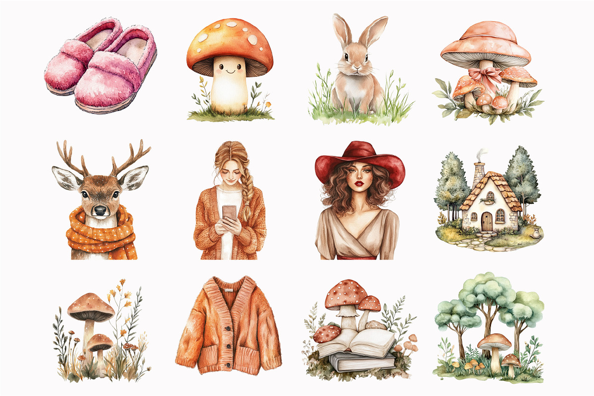 Watercolor Mushroom Garden Clipart, an Illustration by Design Market (Photo 5 of 5)