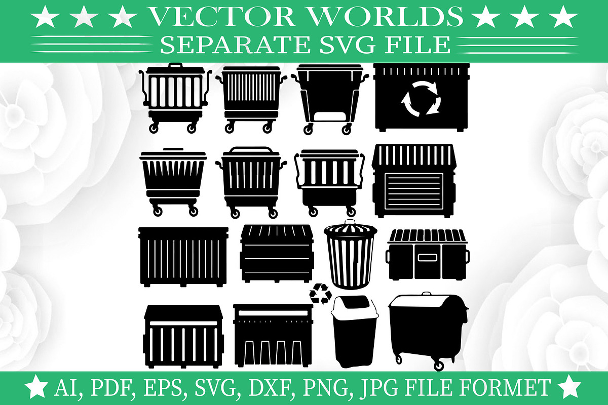 Flat Dumpsters SVG, Dumpsters SVG, an Object Graphic by VectorWorlds (Photo 1 of 3)