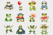 Watercolor Cute Frog Clipart, a Seasonal Illustration by Design Market (Thumbnail 3 of 5)
