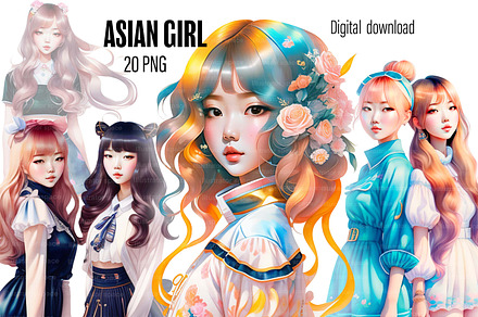 Cute Asian girls PNG