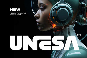 Unesa - Modern Futuristic Typeface, a Sans Serif Font by Imoodev