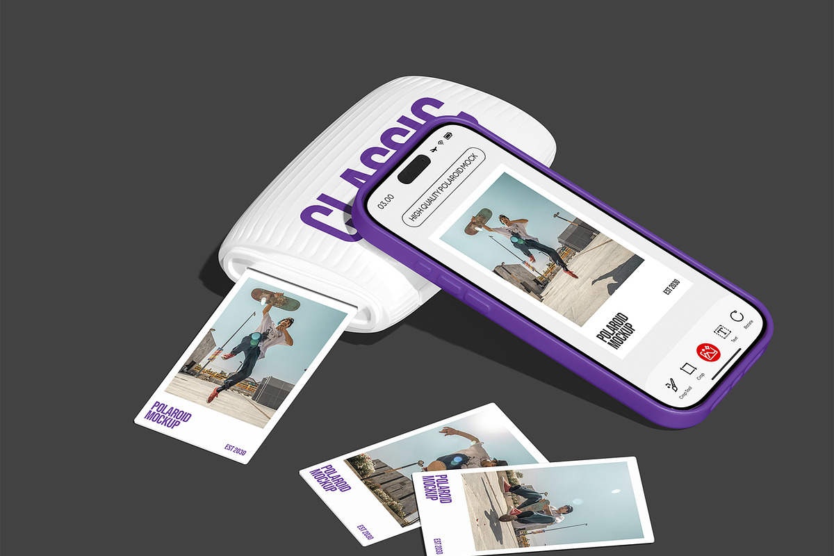Polaroid and Phone mockup, an iPhone Mockup by Unerispace (Photo 2 of 5)