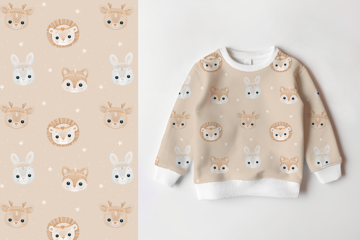 Boho Baby Animals – Clipart+Patterns, a Pattern Graphic by tetiartline (Photo 2 of 7)