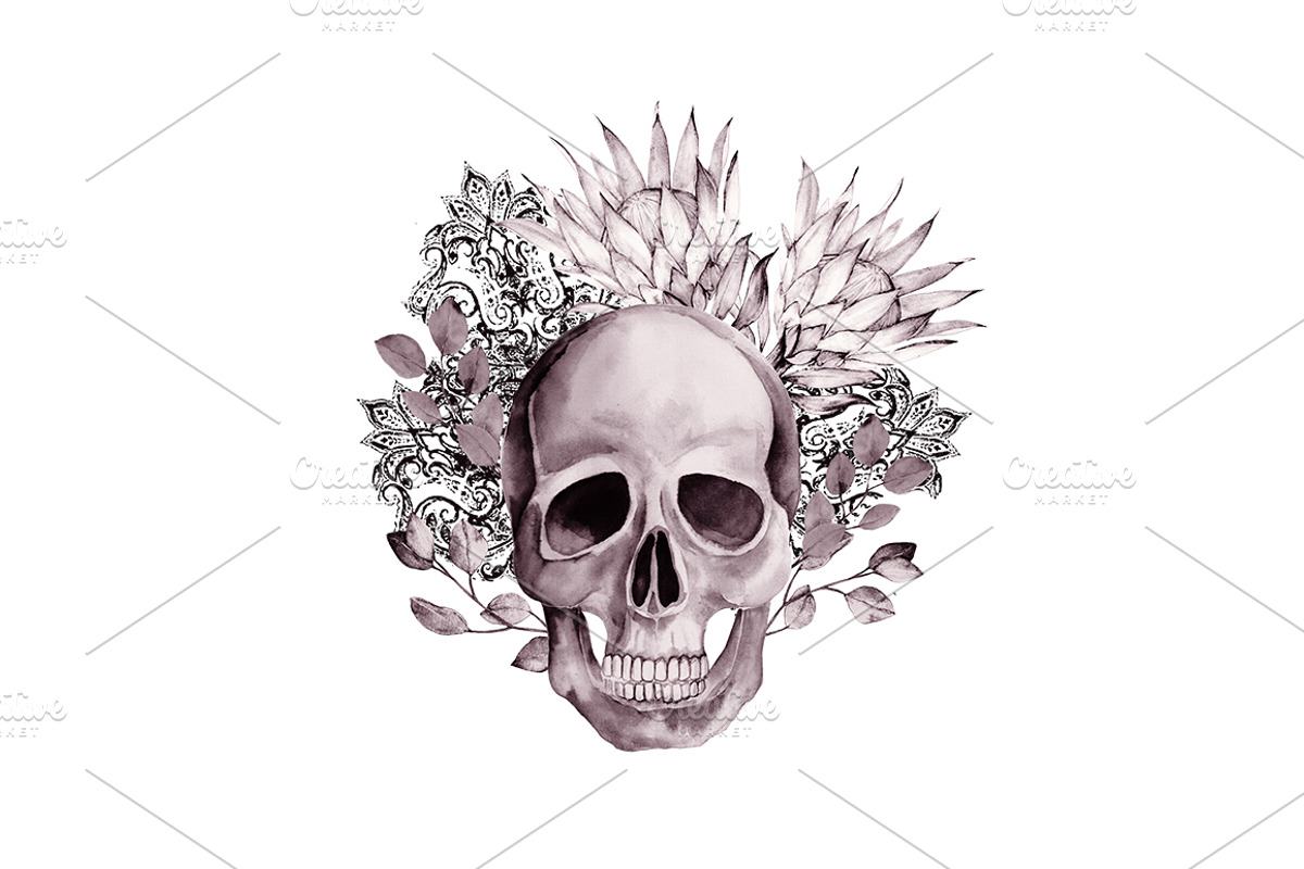 Watercolor Skull, an Object Graphic by Natikka Art