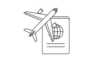 Airplane with passport icon., a Transportation Illustration by incomible