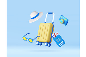 3D Travel Essentials with Passport, an Object Illustration by ModVector